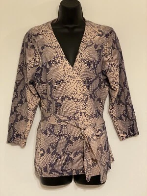 Boston Proper Cardigan Sweater Size L Animal Print Tan Black Wrap Around EUC - Image 1 of 4