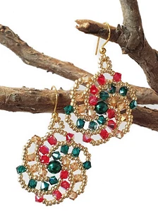 Pendientes "Twister" con Swarovski Bicone Navidad plata chapada en oro hecho a mano - Imagen 1 de 7