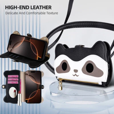 Raccoon Mirror Wallet Phone Case For Oneplus Nord 7 8 9 10 11 12 Ace CE 3 4 N200 - Image 1 of 4