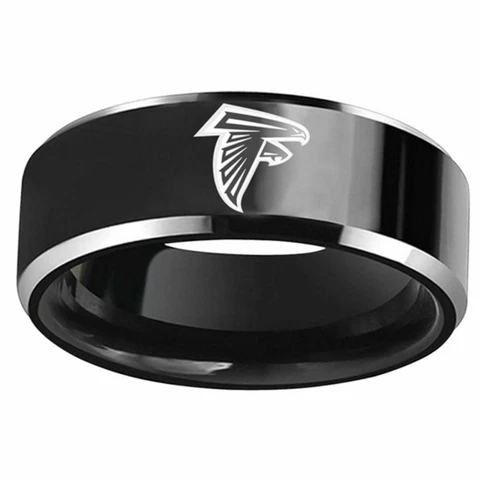 Atlanta Falcons Football Team Black Stainless Steel Mens Band Ring Size 6-13 Cover