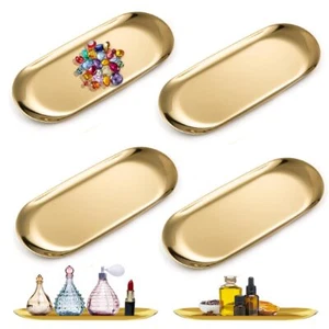 Tablett Gold 4 Stück Ovale Deko Tablett Gold Edelstahl Serviertabletts Kerzen... - Bild 1 von 7