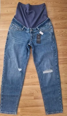 ladies M&S over bump MATERNITY JEANS medium blue MOM distressed STRETCH 16 short - Image 1 of 3