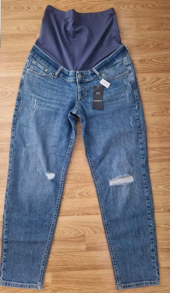 ladies M&S over bump MATERNITY JEANS medium blue MOM distressed Size 6 short NWT - Image 1 of 3