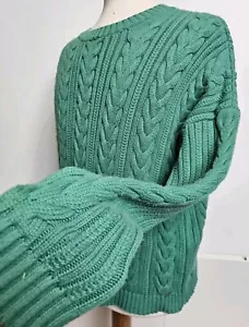 Superdry Cropped Jumper Cable Knit Womens Designer Pullover Sweater Mint UK 12 - Picture 1 of 9