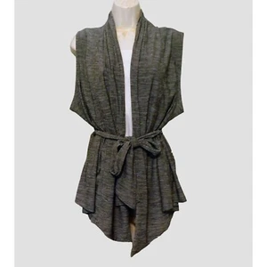 Coldwater Creek Cardigan Vest L 14/16 Gray Metallic Belted Sleeveless NEW - Picture 1 of 10