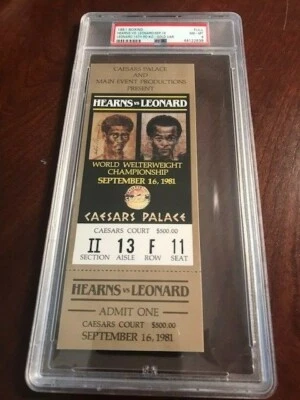  HEARNS / SUGAR RAY LEONARD 1981 FULL TICKET PSA 8 GOLD   2/2 NONE BETTER   - Image 1 of 4