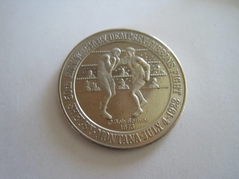 Jack Dempsey Gibbons Fight 1923 Shelby Montana 50 aniversario metal aceite 1973 3 Foto 1 de 3