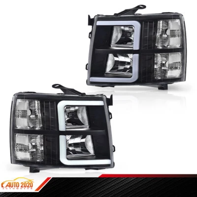DRL LED Bar Tube Projector Headlights Fit For 07-13 Chevy Silverado 1500 2500 - Image 1 of 4
