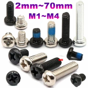 M1~M4 Phillips Pan Head Machine Screws 2mm~70mm Carbon Steel Round Screw Bolts - Picture 1 of 21