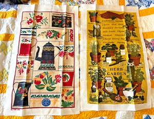 2 Vintage Linen Tea Towels Stevens Linen NWT Toleware & Kay Dee Herb Garden NWOT - Picture 1 of 9