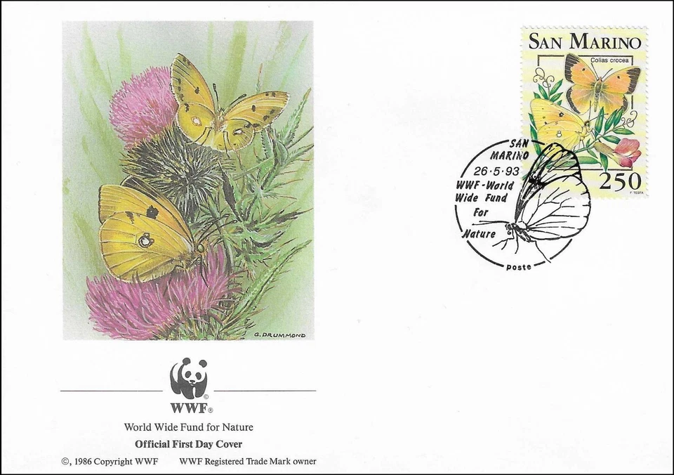 Colias Croceus Small Butterfly Family Pieridae Nature San Marino FDC Cover 1993 - Image 1 of 1
