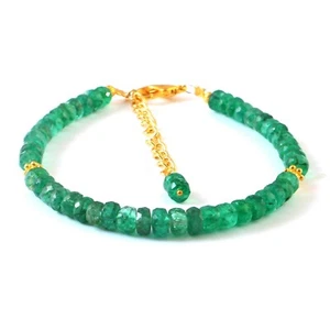 AAA Natural Zambian Emerald Faceted Rondelle Beads Bracelet 7 Inches  4-5mm - Picture 1 of 3
