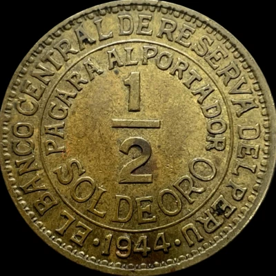 Perú 1944 1/2 SOL DE ORO KM# 220 lote de colección baja C5-148 Foto 1 de 4
