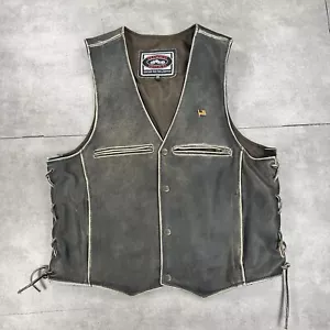 River Road Leather Motorcycle Biker Vest Size Large 46 Black Bikercore - Picture 1 of 11