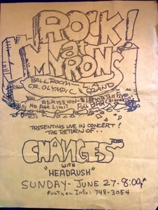 Flyer de concierto de rock de 1970: CHANGES, HEADRUSH - Imagen 1 de 1