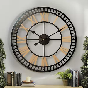 80CM GARDEN ORNAMENT WALL CLOCK LARGE INDOOR OUTDOOR GIANT OPEN FACE METAL - Picture 1 of 10