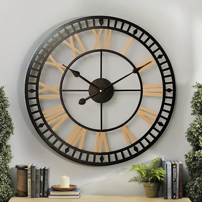 80CM GARDEN ORNAMENT WALL CLOCK LARGE INDOOR OUTDOOR GIANT OPEN FACE METAL - Image 1 of 4