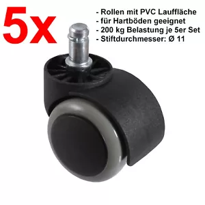 5x Bürostuhl Rolle 11mm Stift Stuhlrolle für Hartboden Laminat Parkett 200kg max - Bild 1 von 12