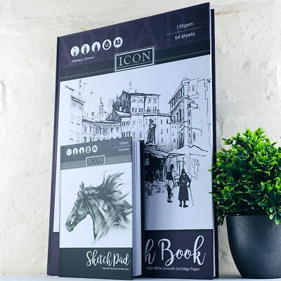 A3 / A5 Sketch Book Pad Premium Quality White/Ivory Paper Hardback Case Doodling