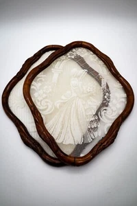 2 Vtg Dutch Lace in Carved Frame Cottagecore Wall Decor Bride Windmill 14"x12" - Picture 1 of 11