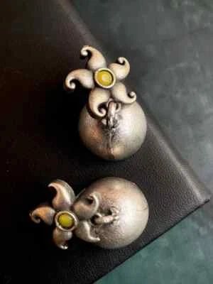 Серебряная копия цветок верхний Jhumka серьги - Изображение 1 из 3