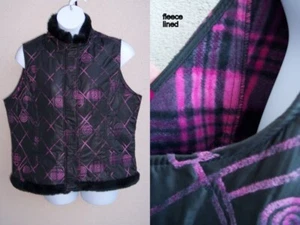 CJ Banks NEW Black & Pink Vest Plus Size 1x 16w 18w 0x Faux Fur Fleece Lined zip - Picture 1 of 17