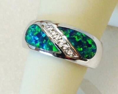 Lia Sophia SEASIDE Ring w/ Synthetic Opal & CZ Stones $88 sz-5  - Image 1 of 3
