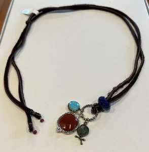NWT Sundance Catalog Leather Carnelian Lapis Turquoise “Bubbling Up Necklace” - Picture 1 of 4