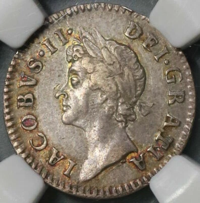 1688 NGC AU 55 James II 4 Pence 1/8 Date Error Great Britain POP 1/0 (21090801C) - Image 1 of 4