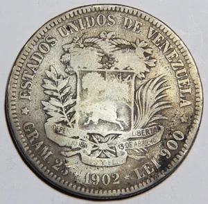 1902 Venezuela 5 Bolivares etwas besser datiert -3948- - Bild 1 von 2