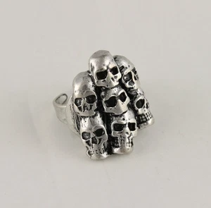 7 SKULLS RING RING METAL GOTHIC CEMETERY DEATH 098 - Picture 1 of 1