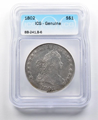 1802 Draped Bust Silver Dollar BB-241, B-6 ICG *2079 Cover