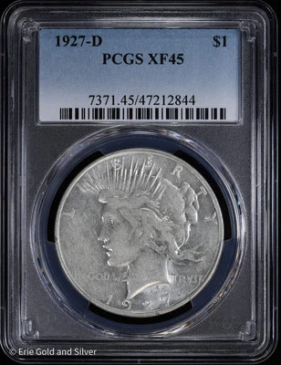1927-D $1 Peace Silver Dollar PCGS XF 45 - Image 1 of 4
