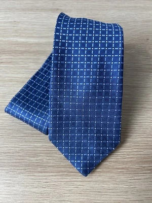 Corbata de diseñador Hart Schaffner Marx azul geométrica 100 % seda Foto 1 de 4