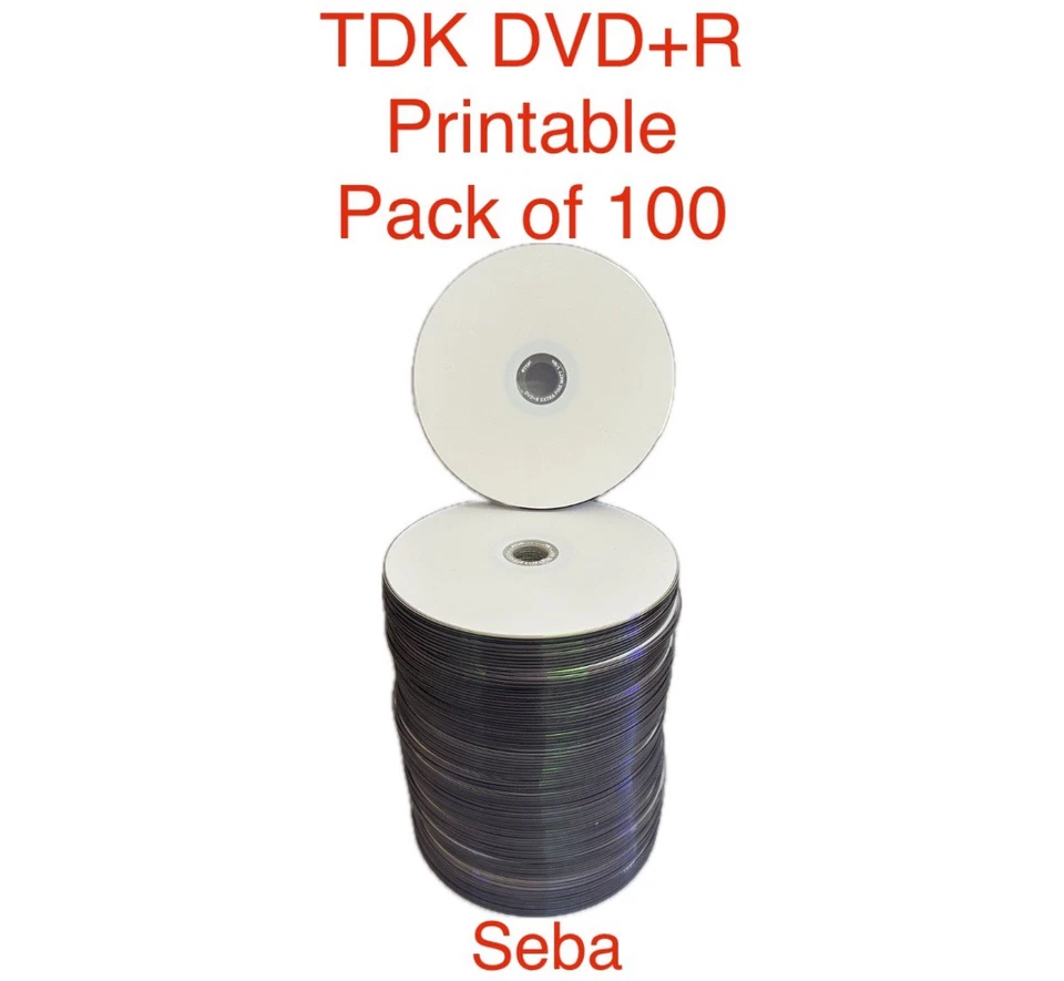 100 x  TDK  DVD+R 16x speed  Full Surface White Inkjet Printable 4.7GB Blank DVD - Image 1 of 1