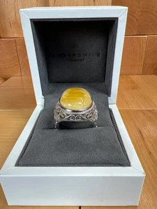 Baltic Amber Men’s Ring – 925 Sterling Silver, Handmade, Adjustable Size - Picture 1 of 5