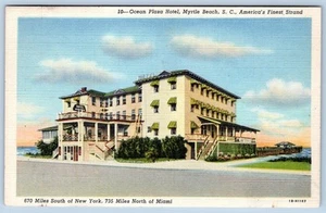 1940-50's OCEAN PLAZA HOTEL MYRTLE BEACH SOUTH CAROLINA SC LINEN POSTCARD - Picture 1 of 2