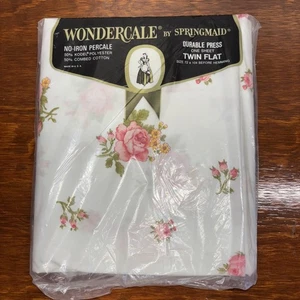 Vintage Springmaid Wondercale No-Iron Percale Twin Flat Sheet Floral Made In USA - Picture 1 of 2