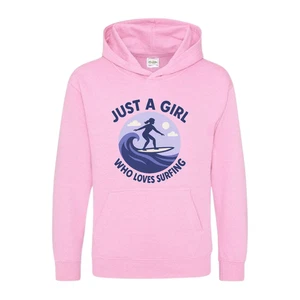 Just A Girl Who Loves Surfing Hoodie Tee – Cute Surfer Girl Beach Gift - Picture 1 of 7