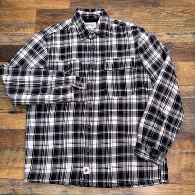 Boston Traders 法兰绒衬衫男式中号黑色格子夏尔巴内衬纽扣 — 第 1/4 张图片