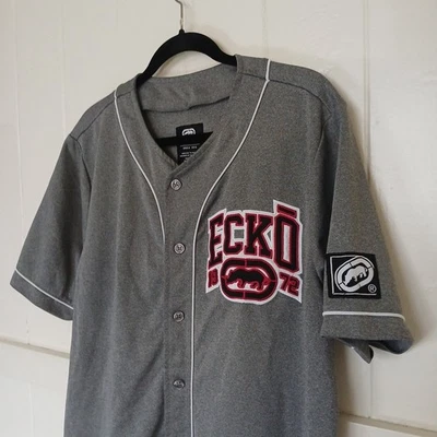 Vintage Ecko Shirt Baseball Jersey Button Front Men's Large Gray Red Rhino Logo - Image 1 of 4
