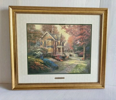 Thomas Kinkade Arte ''Otoño Victoriano" S/N Litografía Numerada Enmarcada en Oro Hogar Foto 1 de 4