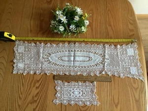 A Large Vintage White Lace Table Runner 28”x 8” Inches And Smaller Mat,Very Fine - Picture 1 of 6