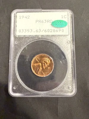 1942 Lincoln Cent  -  PCGS PR63RD CAC Old Rattler Holder - Image 1 of 4