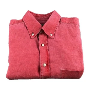 Camisa informal Maurizio Baldassari para hombre talla mediana roja lino manga larga desteñida Italia - Imagen 1 de 18