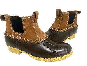 LL Bean Men's Chelsea Ankle Duck Boots Brown Leather Slip On Size 12 M USA EUC - Picture 1 of 12