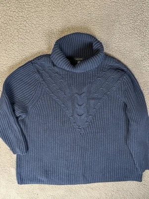 Lands' End Women's Plus 3X Blue Cable Knit Turtleneck Sweater Wool Blend Cozy - Image 1 of 4