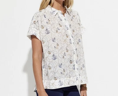 Sportscraft Womens Size 12 Nautical Print Short Sleeve Top Blouse Shirt Cotton - image 1 of 4