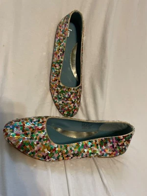 Multicolor Sequin Party Girl Flats Size 11B With Rubber Sole Woman Cross Sparkle - Image 1 of 4