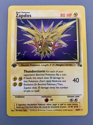 1ª Edición Zapdos 30/62 Fósil Set Raro De Colección 1999 Tarjeta Pokémon - Casi Nuevo Foto 1 de 2